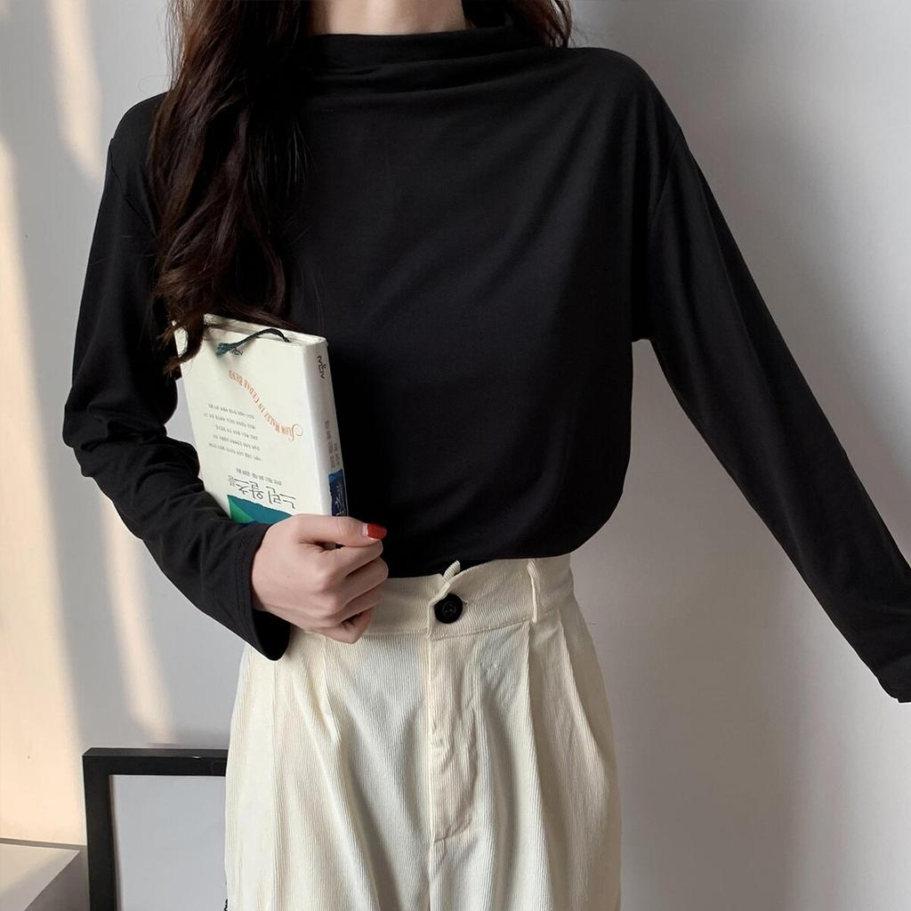 Langarm Shirt Bottom Frauen T-shirts Herbst Winter Mode Weibliche Beiläufige Dünne Hohe Elastische Mock Neck T-shirts Pullover Tops