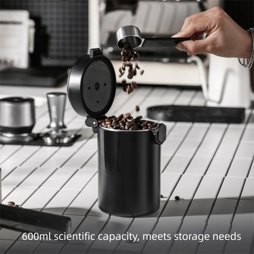 600 ML Coffee Bean Storage Jars Stainless Steel Double Layer Vacuum Coffee Container with Spoon Airtight Preservation