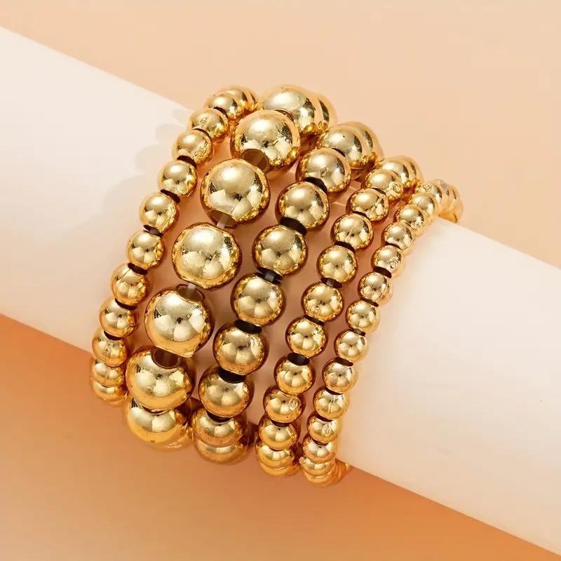Exaggerated CCB Beaded Multi-Layer Rings for Women Minimalist Elastic Rope Finger Ring Set Stackable Dainty Zircon Gift