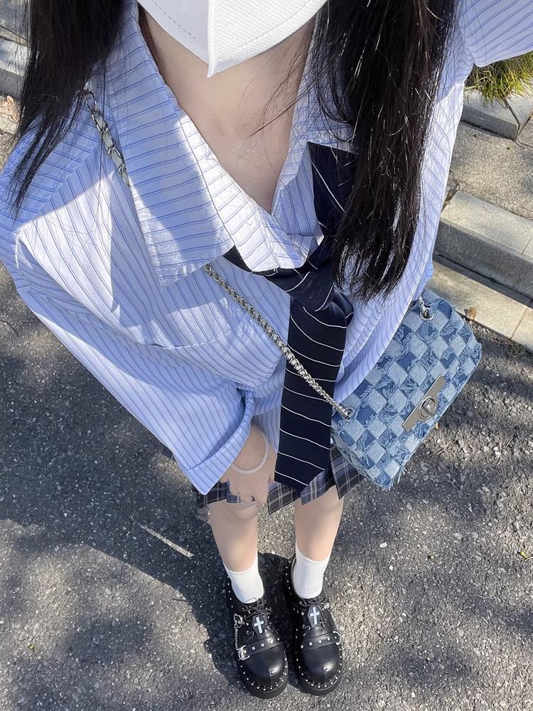 Women's Striped Long-Sleeve Shirt - Autumn 2024 Japanese Basic Style