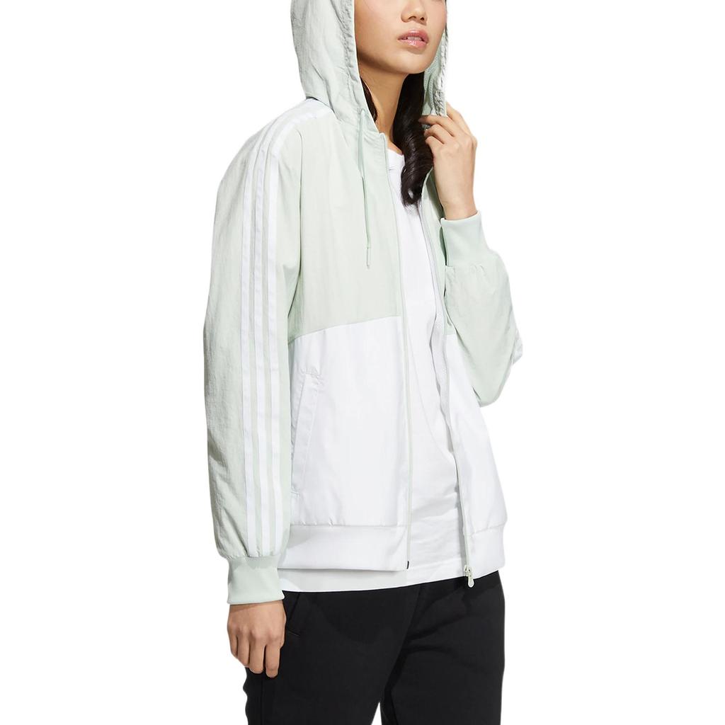 adidas Neo Essential Woven Jacket With Printed Logo And Zip Hood Women Jackets Green HM2000
