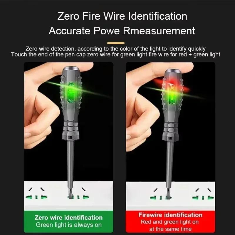 New 1pcs Electrician Test Word/cross Screwdrivers AC Non-contact Induction Pen Voltage Tester 12-250V Red Green Induction Lights