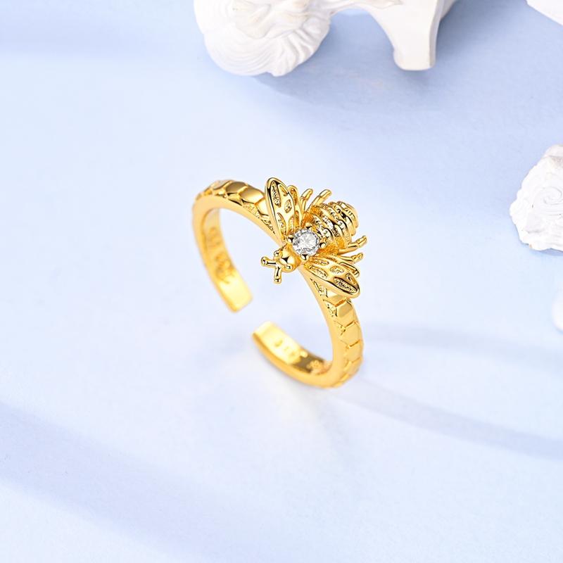 Original 925 Silver Ring Sparking Bee Eye Sun Moon Star Open Rings for Women Girls Jewelry Birthday Anniversary Engagement Gifts