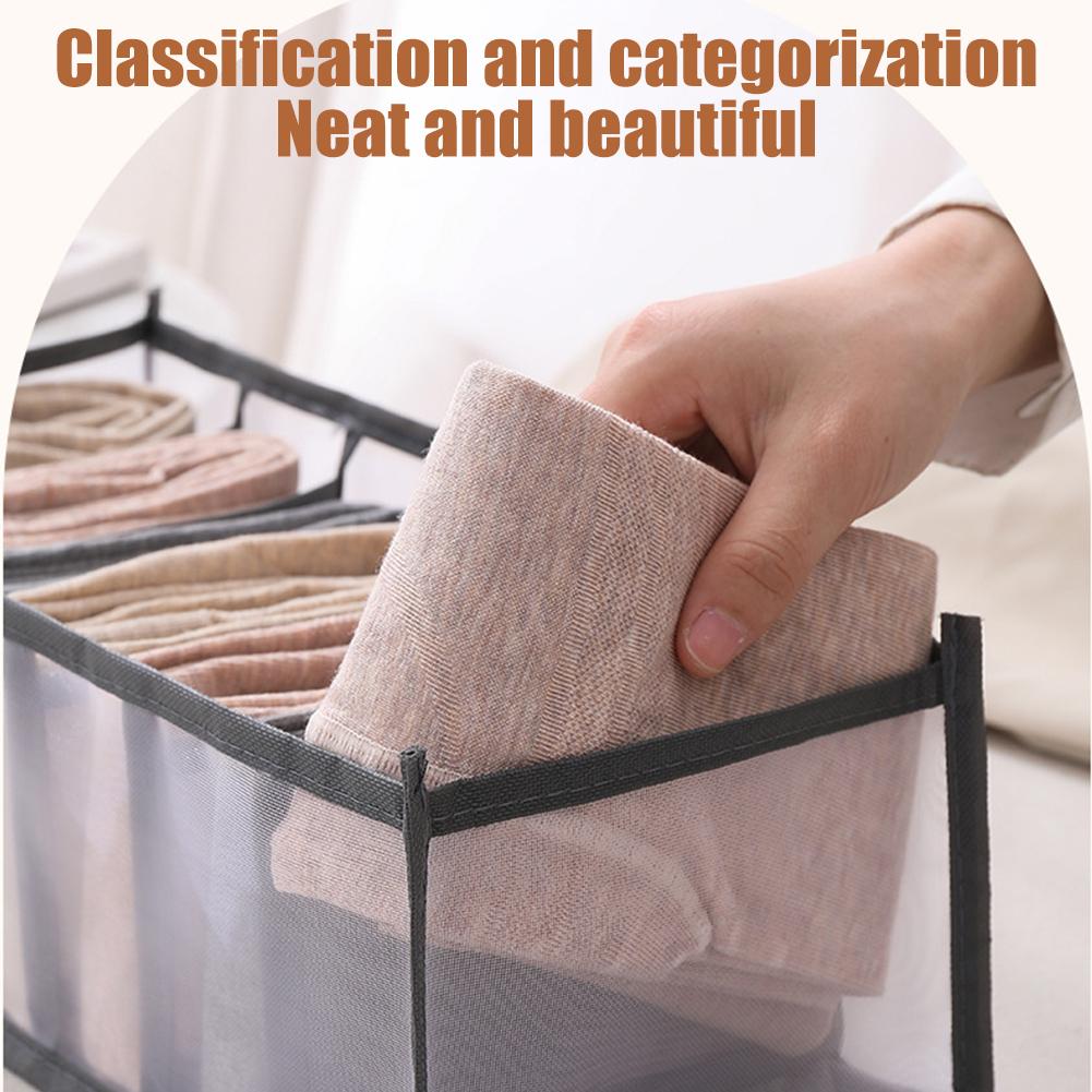 7/9 Grids Foldable Underwear Socks Organizer With Dividers Clothes Storage Box Breathable Mesh Bag For Wardrobe