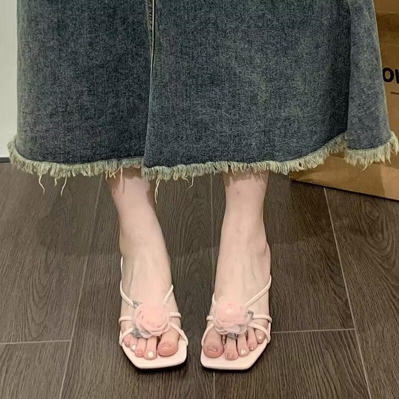 Flowers Heeled Slides New Collection Shoes Chic Elegant Style Stylish 2025 Trend 39 Women's Slippers and Ladies Sandals On Sale