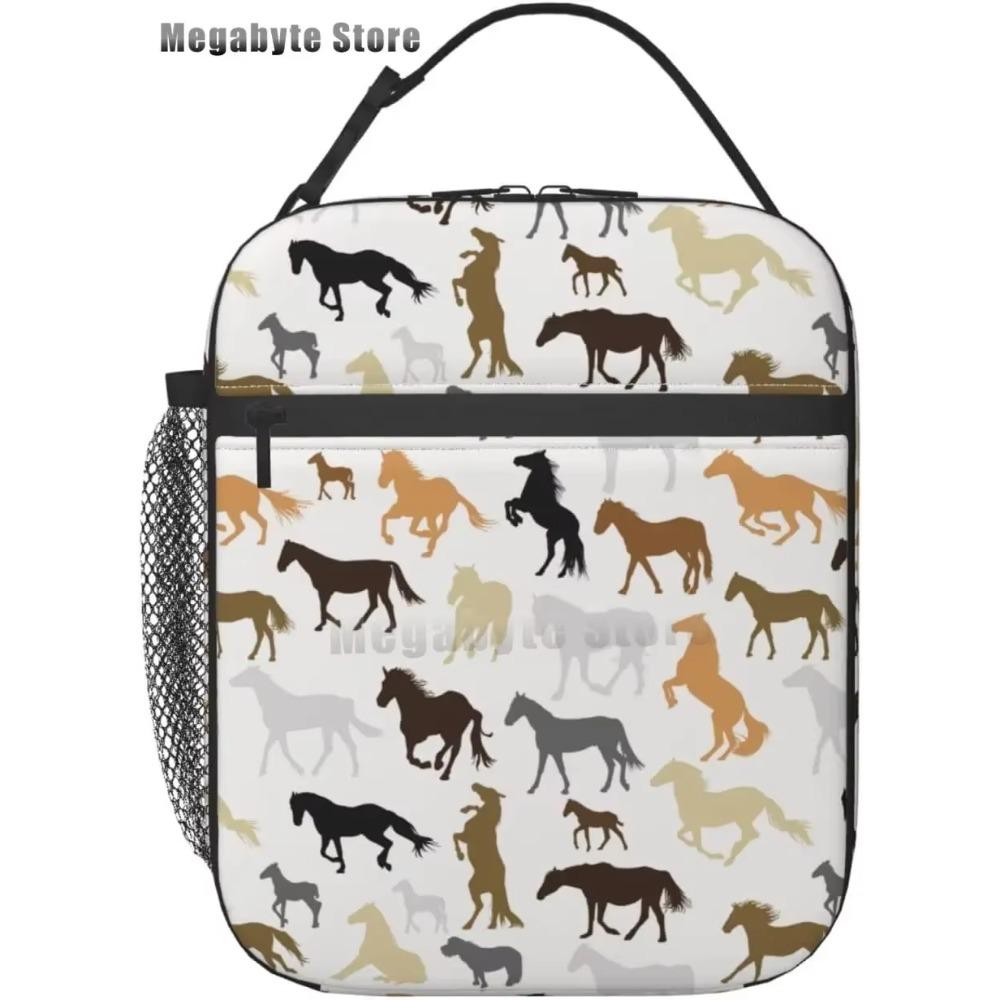 Horse And Flower Lunch Box Insulated Lunch Bags Zipper Lunch Bag Cooler Tote Bag For Teens Men Women Office Picnic