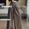 High-Grade Gray Wide-Leg Floor-Length Lace-Up Belly-Control Casual Pants for Women