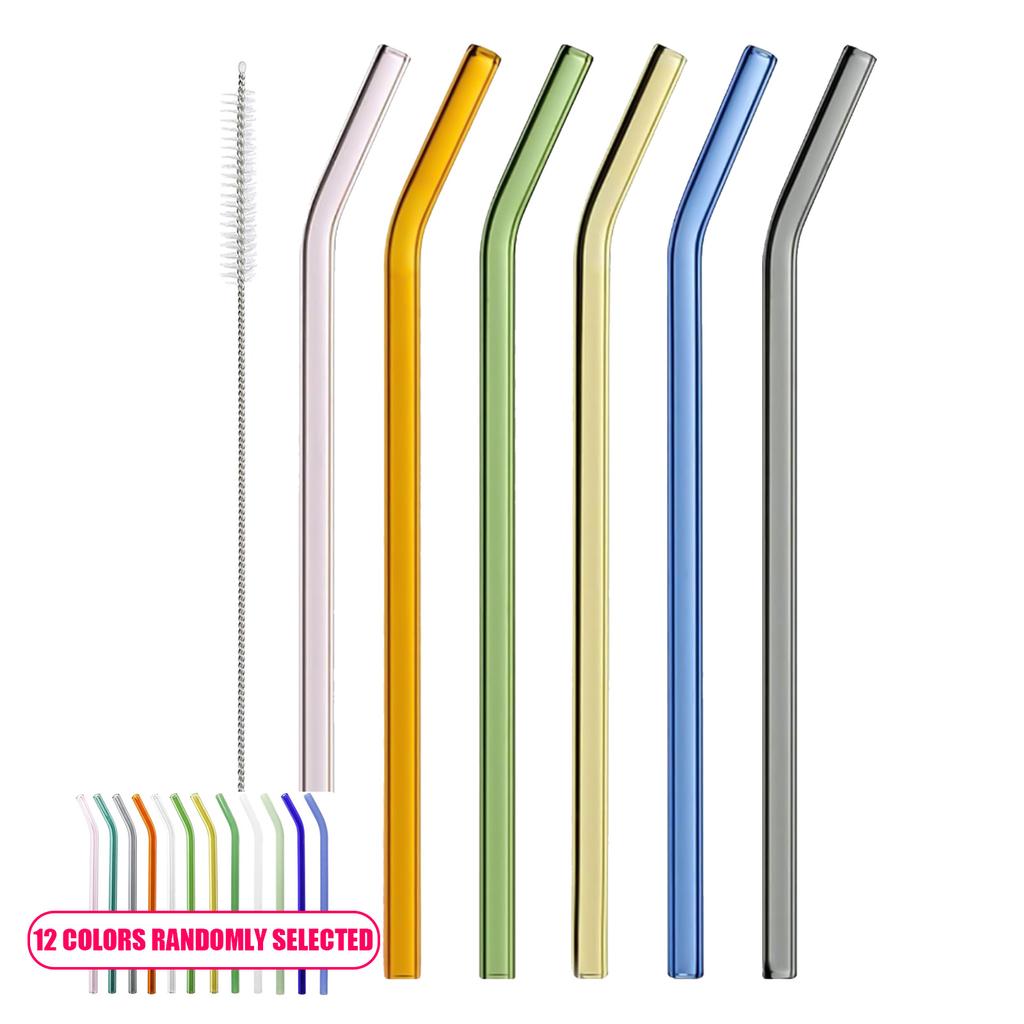 Straw Glass Straw Reusable Clear Bent Cute Straws for Drinking Smoothie Cocktail Shakes Beverages