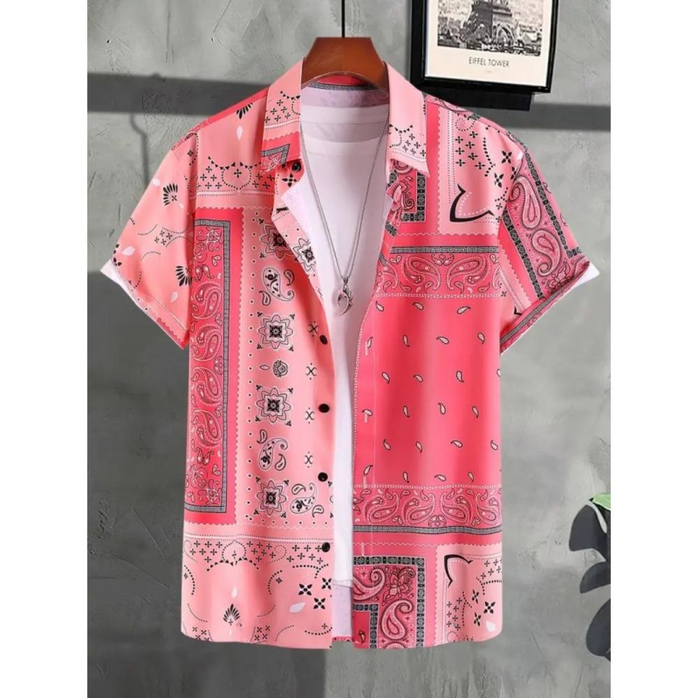 Palmshadow Cuban Camisa Men's Clothing Simple Hawaiian Print Poplin Shirt Business Holiday Everyday Outdoor Short Sleeve Shirt