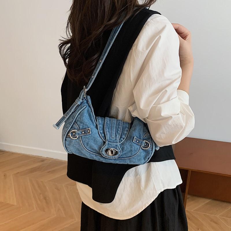 Bolsa de Mão Jeans Vintage Feminina de Ombro Único