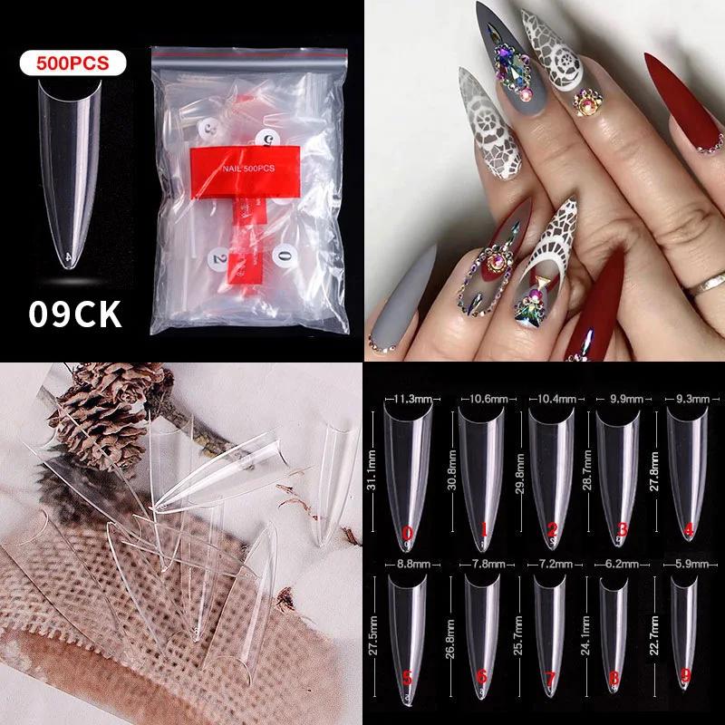 500pcs/bag Coffin False Nail Tips Clear Ballerina Stiletto Rounded Square Acrylic Fake Nails Extension System UV Gel Manicure