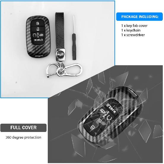 QBUC for Honda Civic Key Fob Cover, Key Case with Keychain for Honda  2024 2025 Accord CR-V HR-V V Pilot SI EX EX-L Touring Carbon Fiber Key Fob Case
