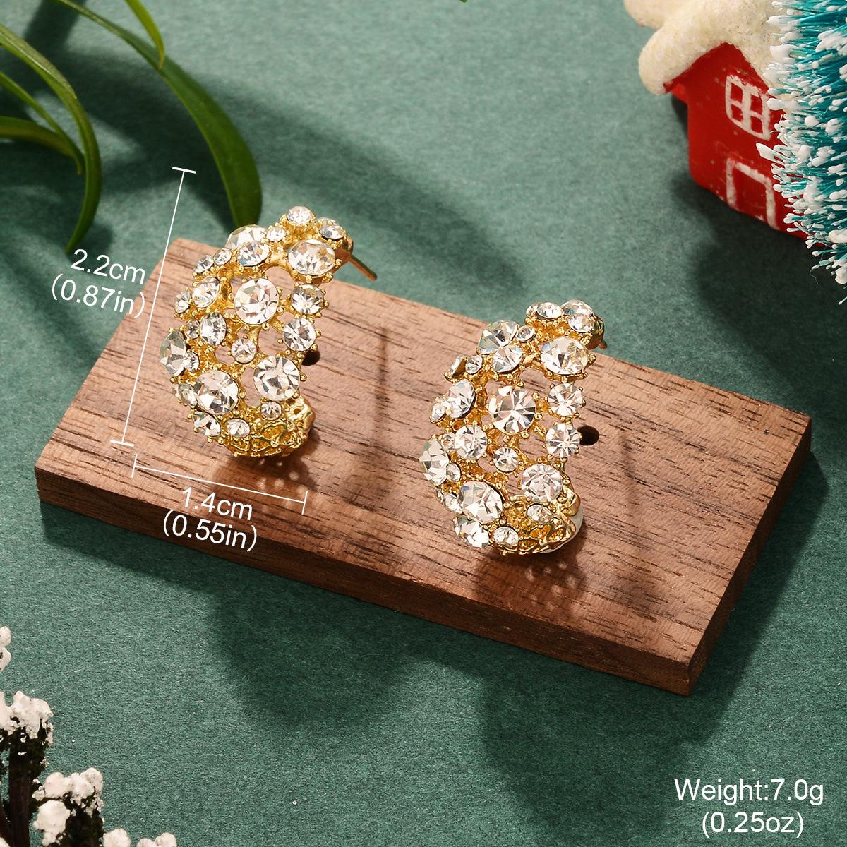 French bow stud earrings with diamonds, zirconium high-end hollow earrings, Christmas temperament pearl exquisite explosive earrings
