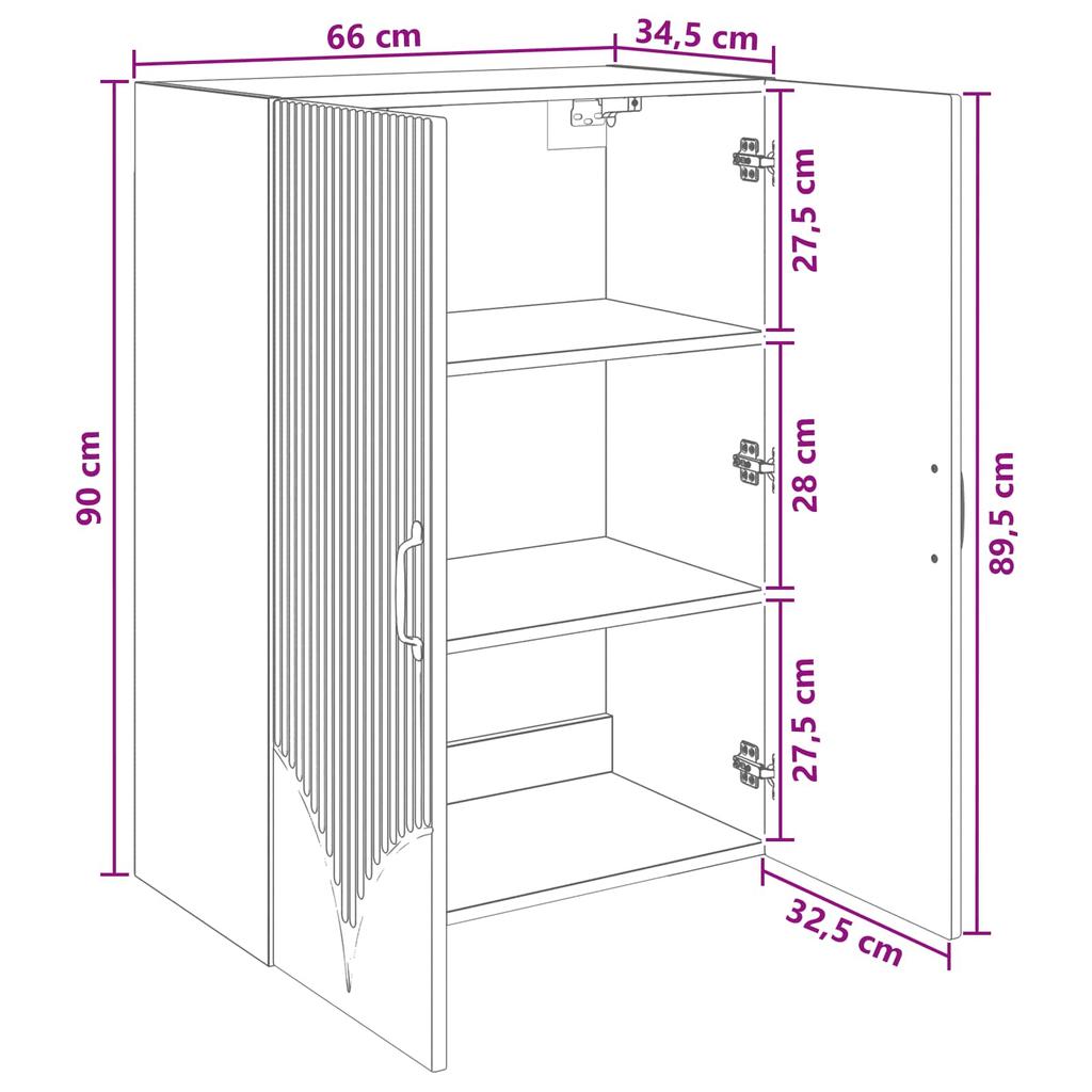 Wall Mounted Cabinet in Sonoma Oak Finish 66 x 34.5 x 90 cm Particleboard