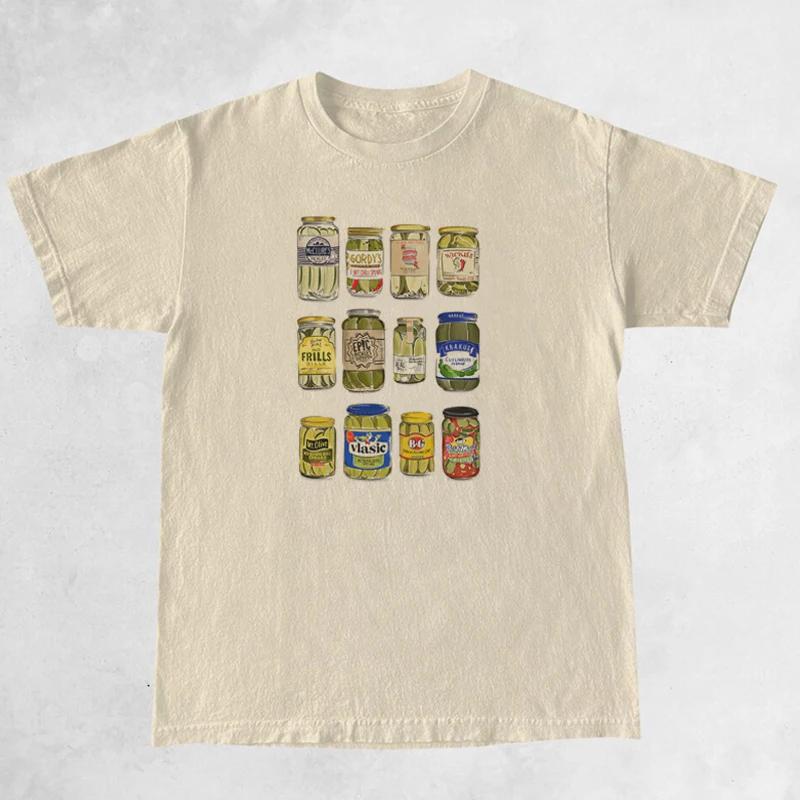Canned Pickles Vintage TShirts Women Cute Funny Pickle Lovers Tshirts Short Sleeve Trendy Fashion Pickle Jar Tee Shirt Tops