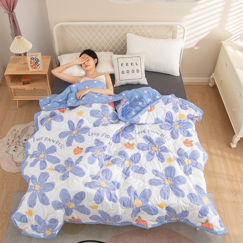 2025 Summer Thin Blanket Printing Bed Quilt Summer Cool Quilt Double Blankets Comforters Skin-friendly Cotton Thin Quilt Soft Bedding Home Textile