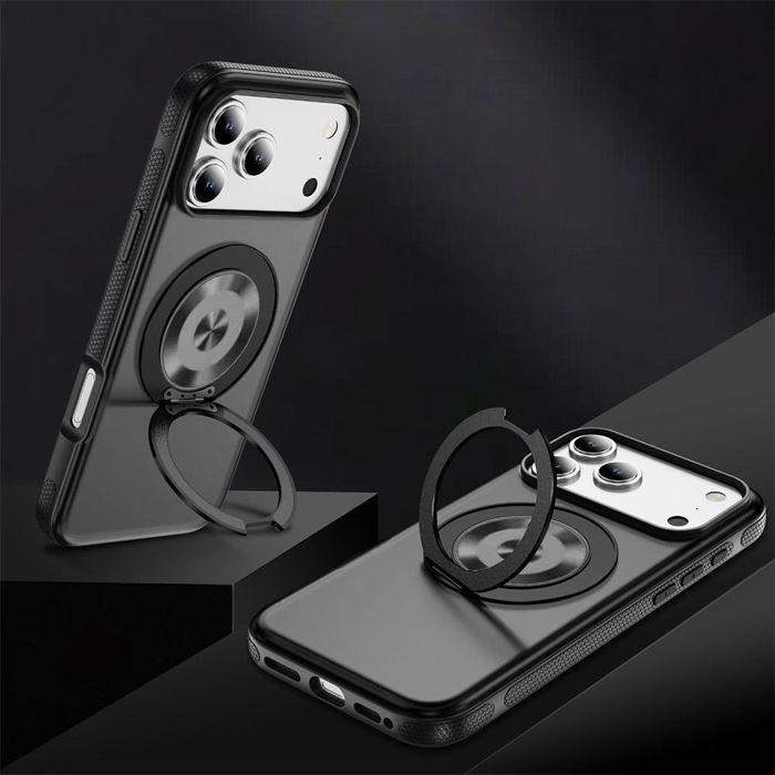 Coque de Protection - BOOLING - pour iPhone 17 Pro - Silicone PC avec Cercle Magnétique Rotatif - Noir