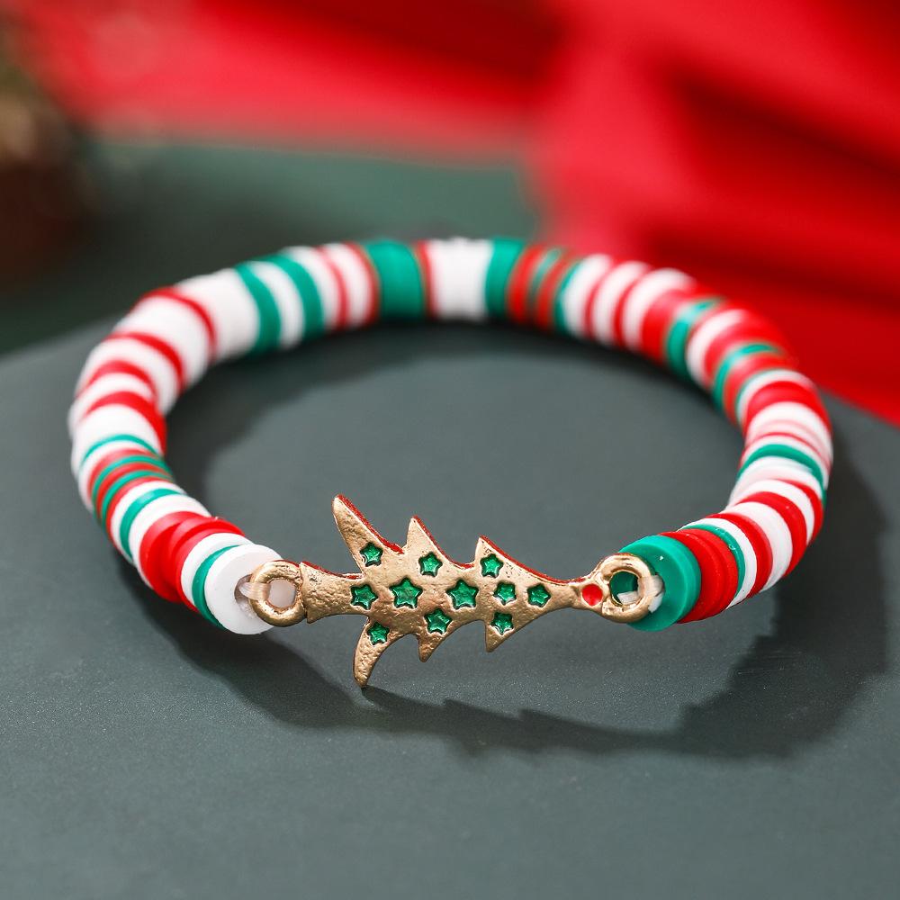 European and American Christmas soft pottery bracelet, new Christmas alloy accessories red, green and white soft pottery elastic rope bracelet
