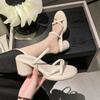 Fairy Style Thick Heel Cool Slippers Female Summer Wear 2025 New Fashion Word with High Heels Foot Cover Women Half Drag