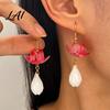 Elegant Floral Earrings 1 Pair Lotus Flower for Women Vintage 3D Pink Nature Inspired Accessories Dangle Drop Earring Faux Crystal Jewelry