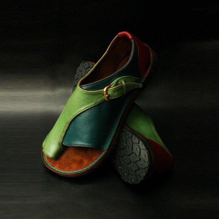 Bohemia Damskie Sandały Letnie Buty dla Pani Retro Skóra PU Odkryte Palce Klapki Plażowe Pasek z Klamrą Obuwie Nowe Klapki