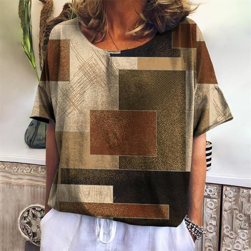 

Футболка с забавной геометрией для женщин, красочные футболки с 3D-принтом, летние свободные топы, футболки с короткими рукавами и круглым вырезом, уличная одежда 4XL