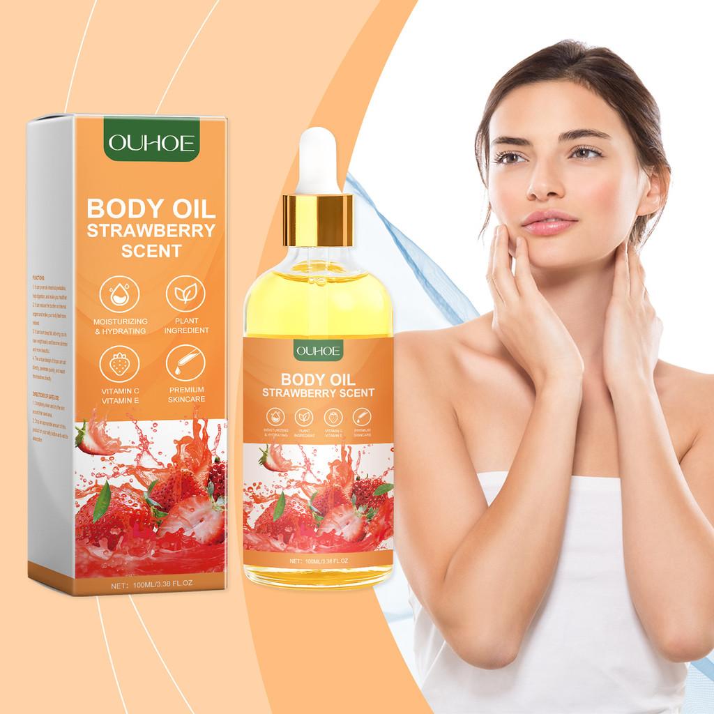 Ouhoe Strawberry Moisturizing Body Oil Hydrating Nourishing Elasticity Firming Rejuvenating Skin Care Treatment