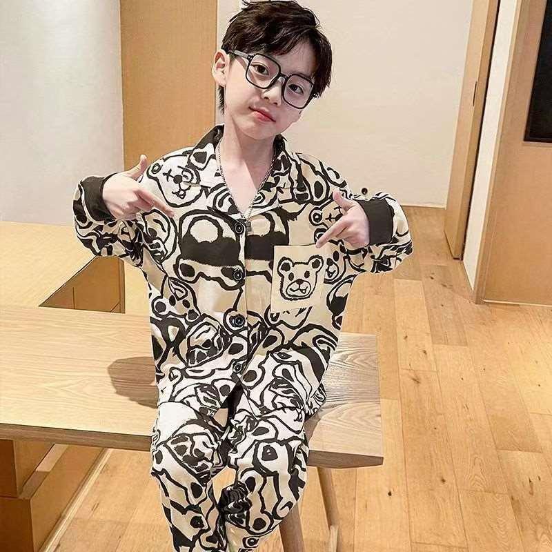 Spring & Autumn Children's Cartoon Cardigan Pajamas for Boys & Girls - Long Sleeve, Loose Fit, S/M/L Sizes