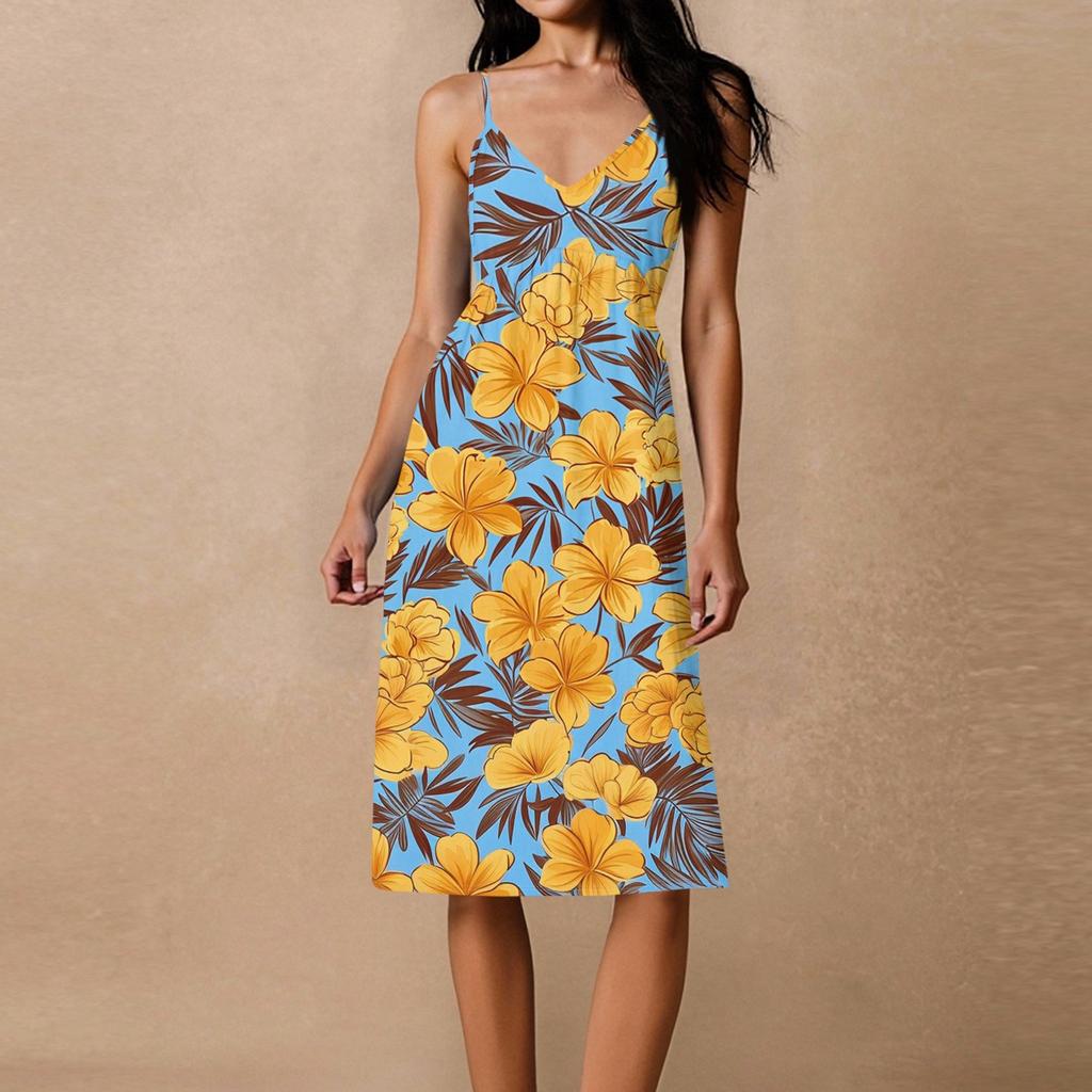 Women's Spaghetti Strap Backless Bow Loose Casual Beach Holiday Dress Sundress