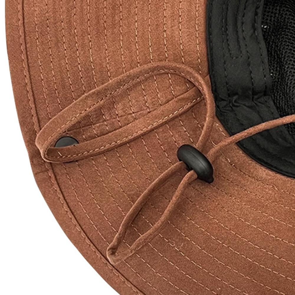 Large Brim Fisherman Cap Breathable Western Cowboy Hat Casual Vintage Sun Protection Travel Basin Hat Strap Camping Bucket Hat