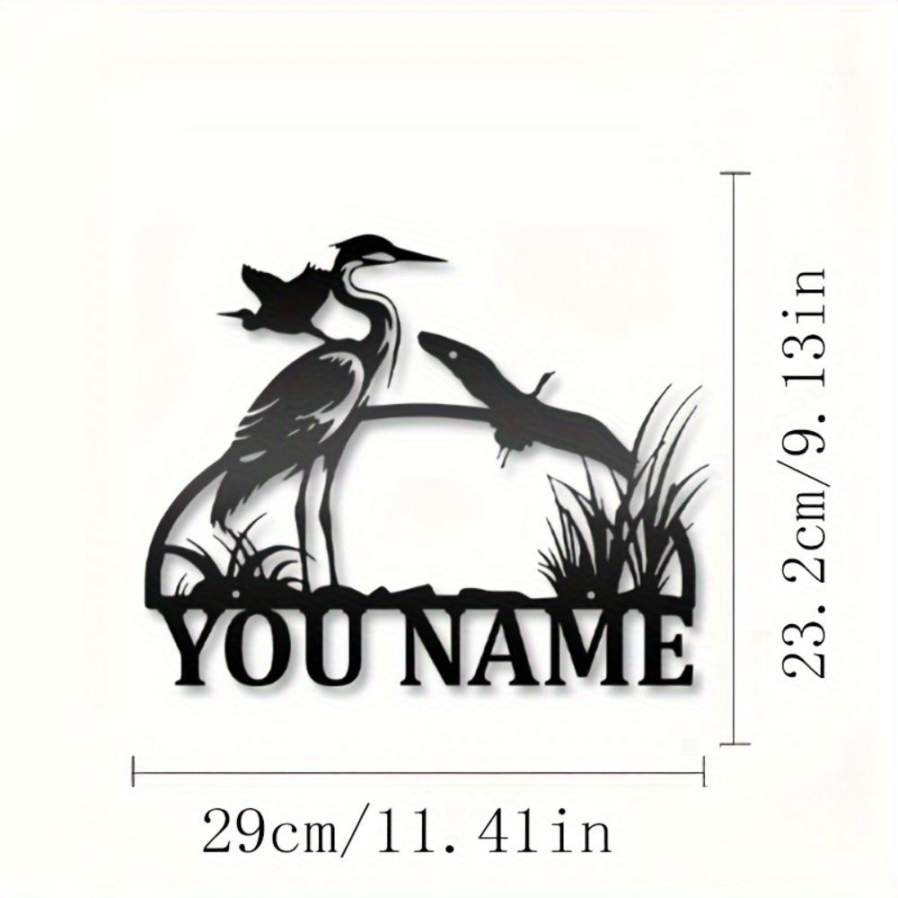 Metal Wall Art Heron Bird House Number Sign for Outdoor Garden Decor