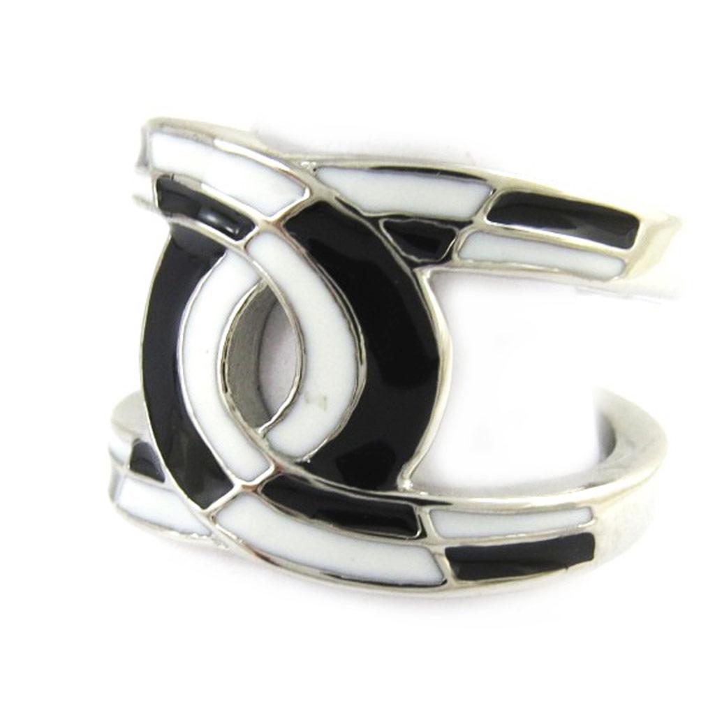 Ocelový prsten 'Calypso' černá bílá stříbrná