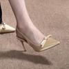 2025 New Pointed Bow French Bag Head Sandals Temperament Beautiful Single Shoes Champagne High Heels Women's Stiletto