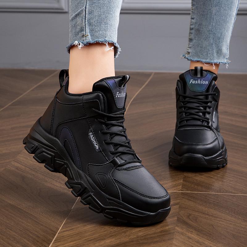 Four Season Model with Thick Bottom and Increased Height Women's Shoes Sports Casual Shoes Large Size Microfiber Leather Waterproof Sports Shoes