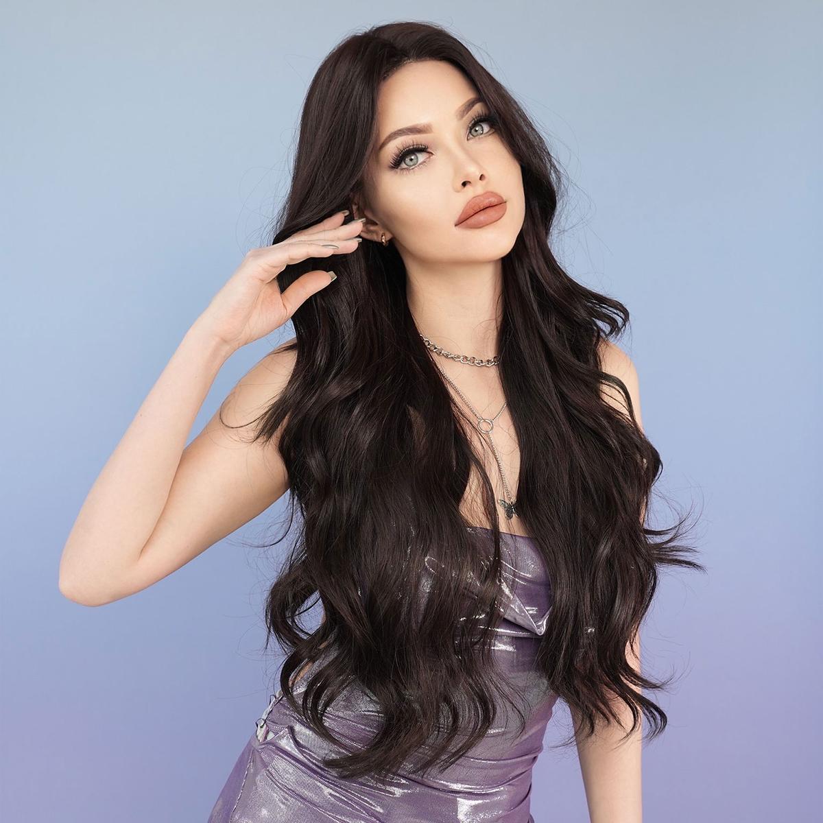 

Lace Front Wig Long Body Wave Black Wigs For Women Daily Use High Density Synthetic Loose Middle Part Lace Wig Natural Looking