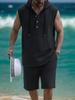 Mens Casual Loose Hooded Sleeveless Vest And Shorts Set