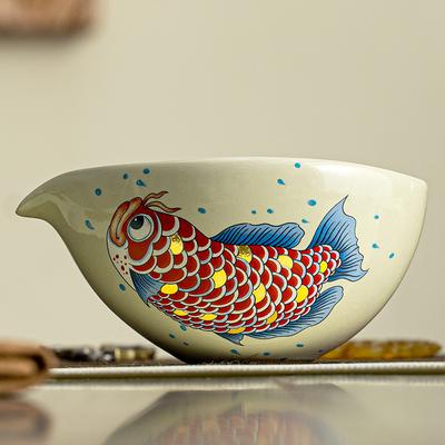Chinesischer Arowana Keramik Haushalts-Teetasse Teezubehör Guifu Karpfen Untersetzer Chawan Schale Retro Kung Fu Küchenwerkzeuge Teeset