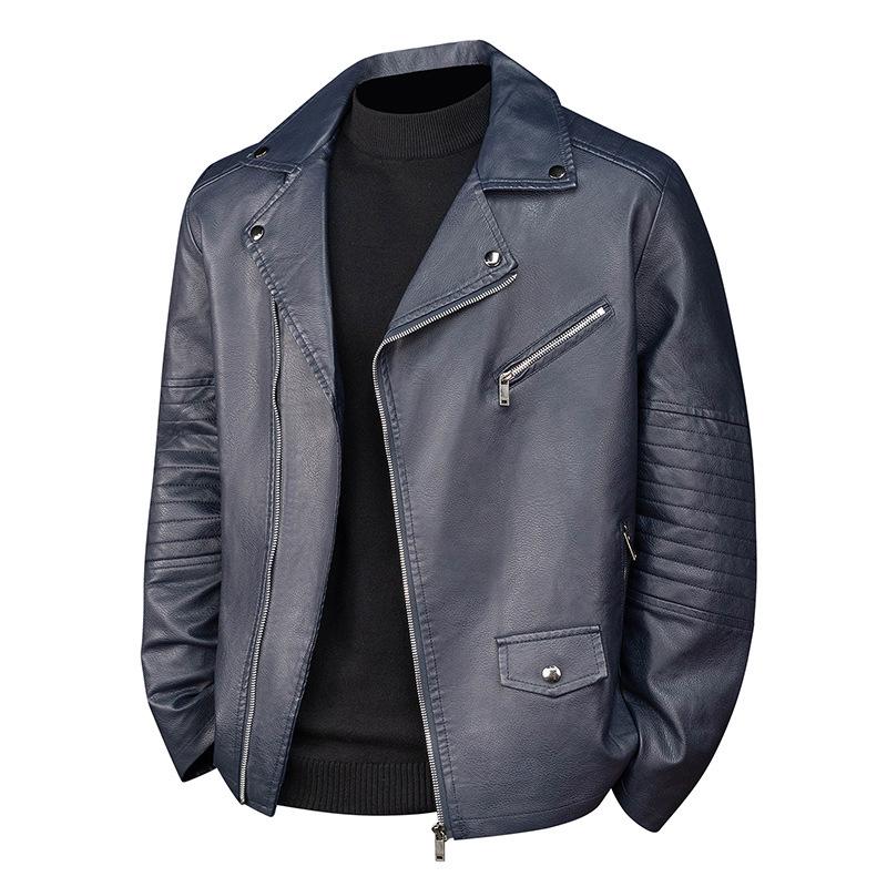 Autumn and winter youth locomotive PU leather jacket slim leather jacket lapel jacket casual men's
