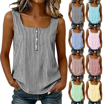 Women's Casual Striped Square Neck Sleeveless Tank Top, Soft Summer Vest Top for Layering or Beach