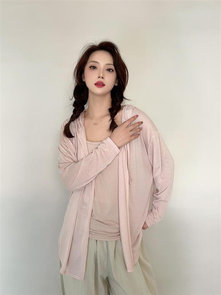 Women's Summer Tencel Hooded Cardigan - Solid Color Long Sleeve Shawl, Loose Plus Size AC Shirt Jacket