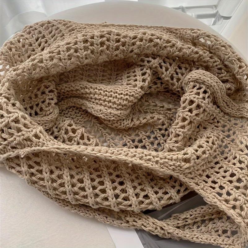 Solid Color Bohemian Knit Tote Bag Large Capacity Hollow Out Crochet for Women Birthday Holiday Gifts