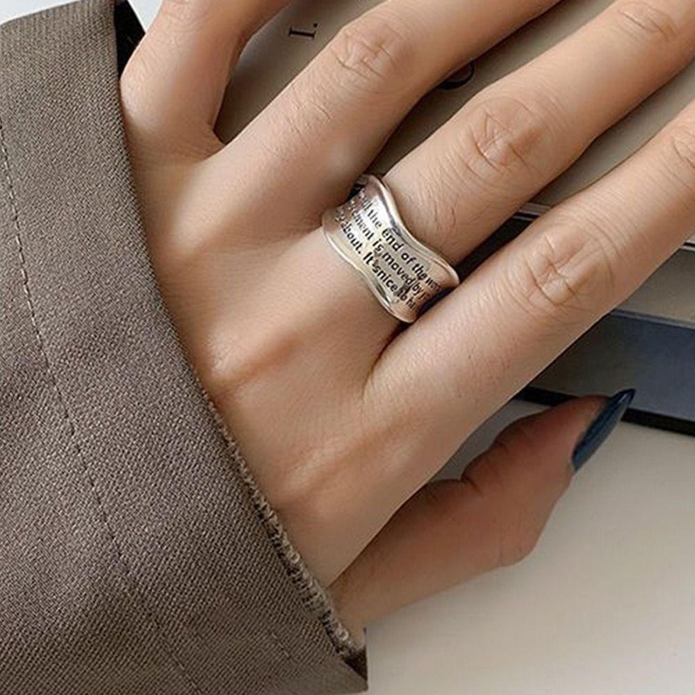 Letters Carving Wavy Pattern Women Opening Ring Vintage Ring Korean Style Ring Fashion Jewelry