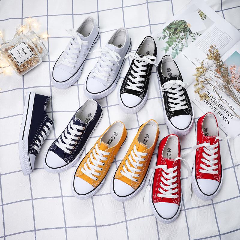 Low-Top Canvas Women's Shoes Soft-Soled Non-slip Board Shoes Simple Fashion Lace-Up Casual Shoes Versatile Women's Board Shoes