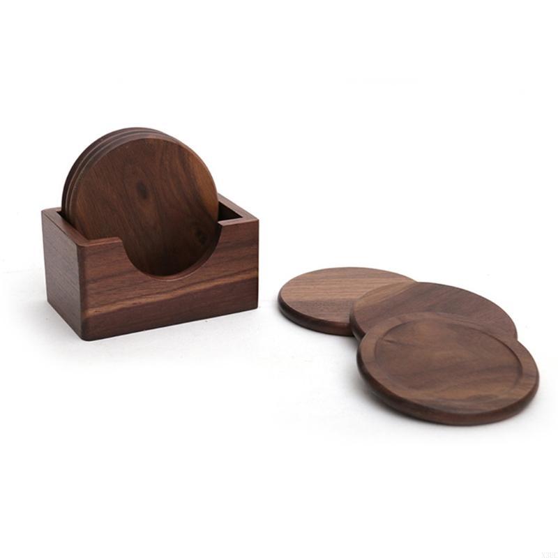 6Pcs/Set Walnut Coasters Placemats Home Table Tea Coffee Cup Pad Decor Round Heat Resistant Drink Mat X3UC