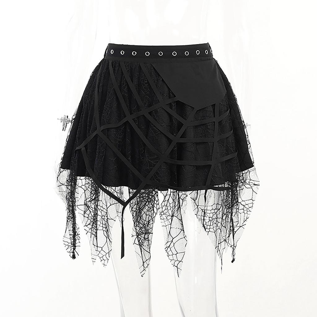 Women's Gothic Punk Solid Color Lace Patchworkl  Skirt Half Skirt