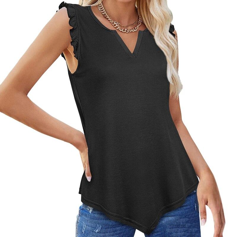 Blusas 2023 Summer Tank Top Fashion Womens Clothes Loose Sexy V-neck Solid Top Women Blouse Solid Sleeveless Camis  25791