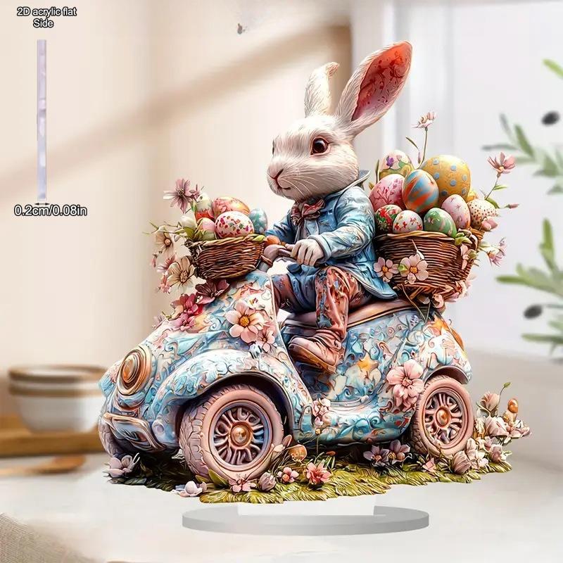 Bunny Tabletop Ornament Easter - 2D Flat Acrylic Desktop Ornament, Wall Decor Art, Four Seasons Decoration, Novelty Home Decor, Perfect Durable