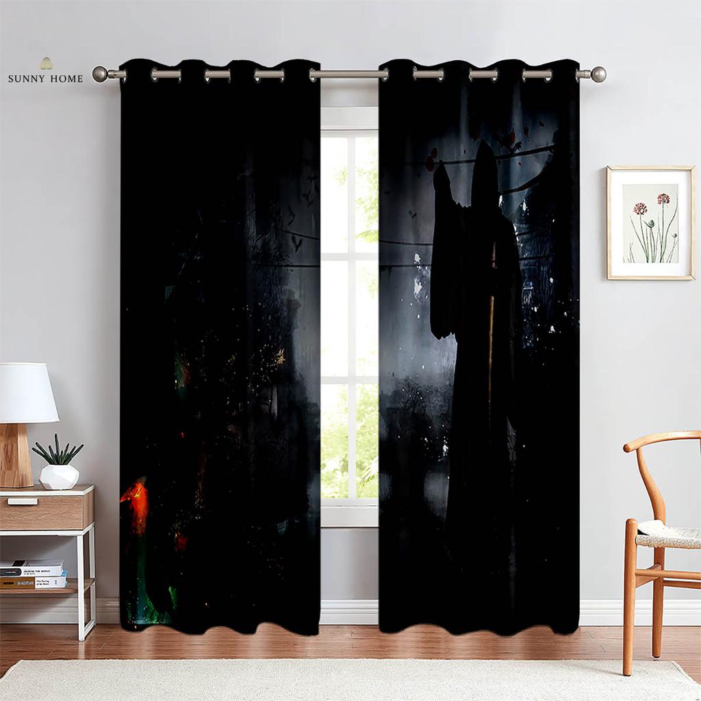 Halloween Skull Cartoon Print Curtains Suitable For Children's Room Living Room Restaurant Holiday Party Decoration Curtains