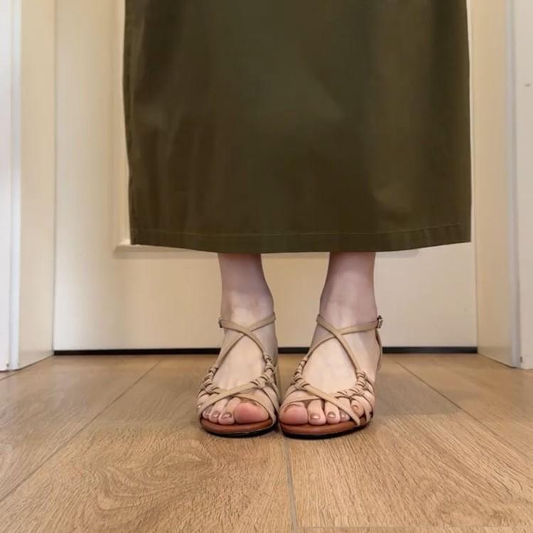 

Sheepskin version~ Round head open-toed woven sandals women s thick heel heel heightening southern French vacation style middle heel shoes women 35 абрикосовий