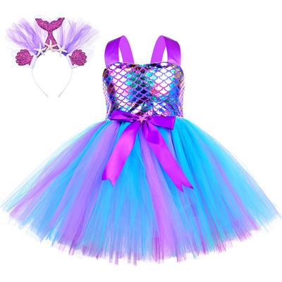 Costume de sirène pour filles, robe de fête d'anniversaire d'Halloween, tenue fantaisie pour enfants, robe de princesse en tulle tutu, robe de bal